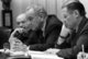Left to right, Dean Rusk, US Secretary of State (1961-1969), Lyndon Baines Johnson, US President (1963-1969) and Robert McNamara, US Secretary of Defense (1961-1968) confer in the White House Cabinet Rooom, February 1968, at the height of the Tet Offensive in Vietnam (30 January - 28 March, 1968).
