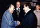 China / USA: Chairman Mao Zedong shaking hands with Henry Kissinger as President Gerald Ford and his wife look, on, Beijing, December 1975