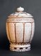 Vietnam: Large Thanh Hoa Jar with Lid. Lobed body with brown highlights, standing on a reticulated pedestal base.  Ly Dynasty (c. 1000-1200 CE)
